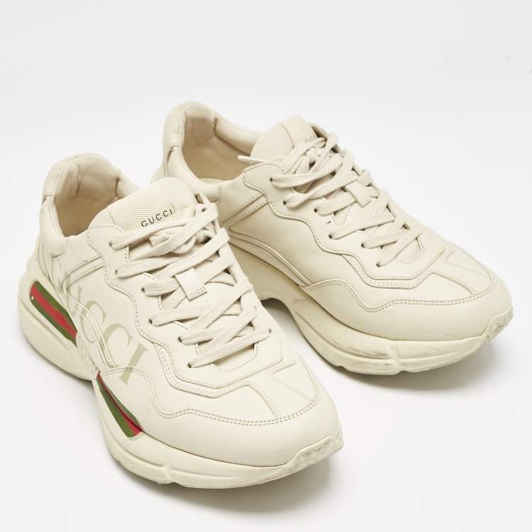 Pre Owned Gucci Cream Leather Vintage Logo Rhyton Sneakers Size 40