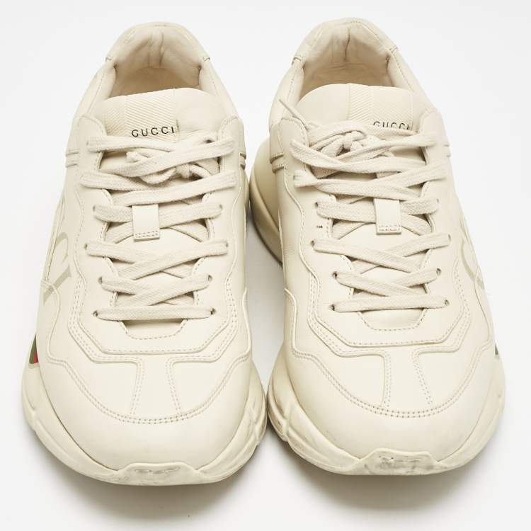 Pre Owned Gucci Cream Leather Vintage Logo Rhyton Sneakers Size 40