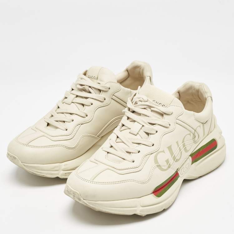 Pre Owned Gucci Cream Leather Vintage Logo Rhyton Sneakers Size 40