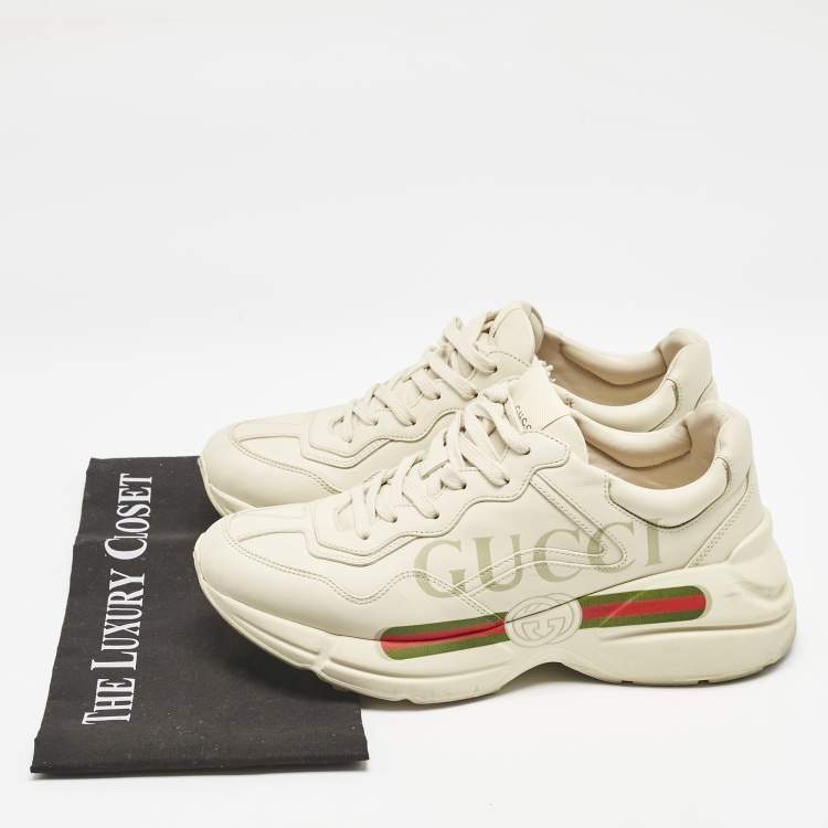 Pre Owned Gucci Cream Leather Vintage Logo Rhyton Sneakers Size 40