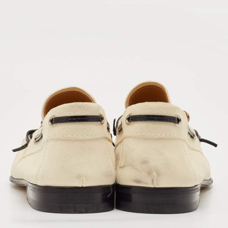 Pre Owned Gucci Beige Suede Bamboo Tassel Slip On Loafers Size 42.5