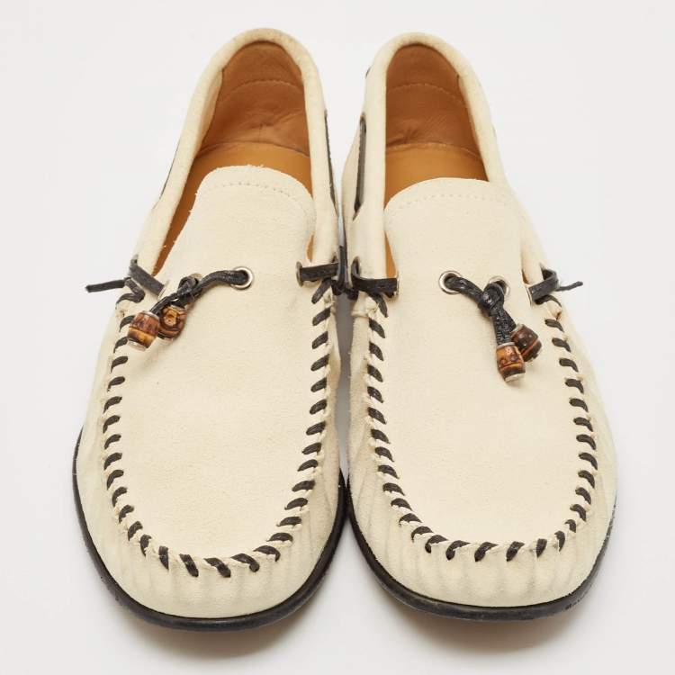 Pre Owned Gucci Beige Suede Bamboo Tassel Slip On Loafers Size 42.5