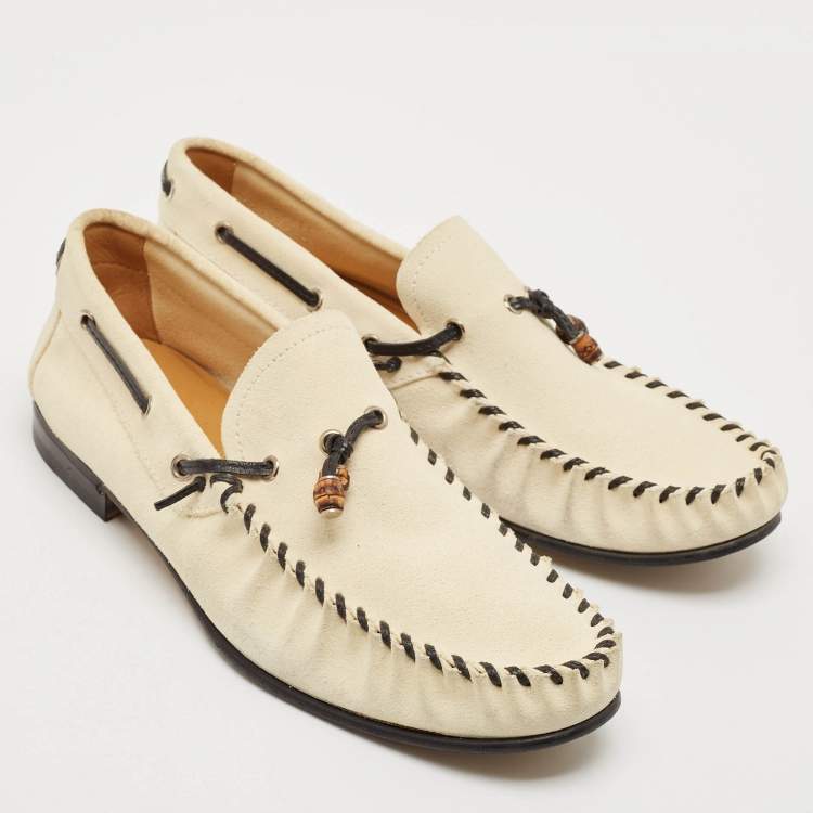 Pre Owned Gucci Beige Suede Bamboo Tassel Slip On Loafers Size 42.5