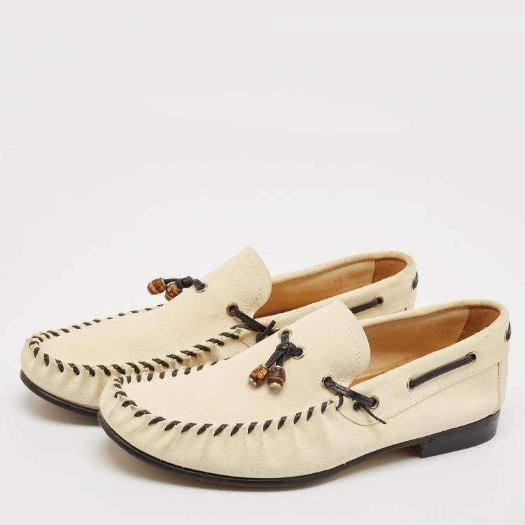 Pre Owned Gucci Beige Suede Bamboo Tassel Slip On Loafers Size 42.5