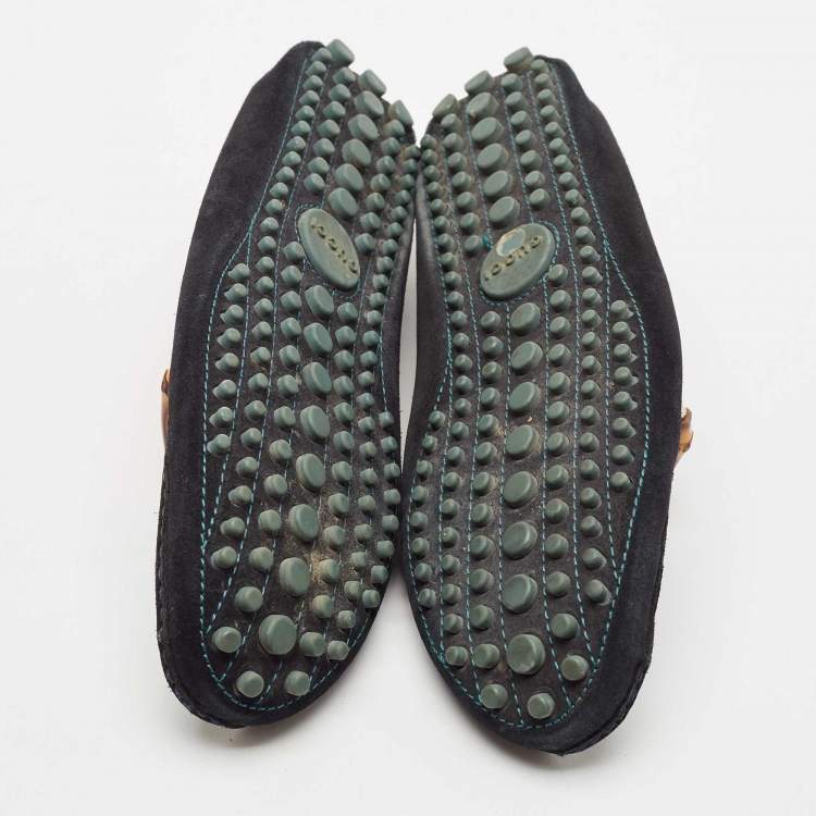 Pre Owned Gucci Black Suede Bamboo Horsebit Slip On Loafers Size 44.5