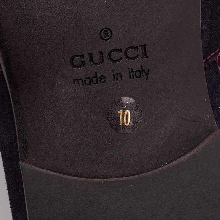 Pre Owned Gucci Navy Blue Suede Slip On  Loafers Size 44