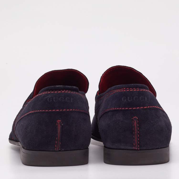 Pre Owned Gucci Navy Blue Suede Slip On  Loafers Size 44