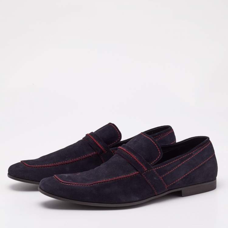 Pre Owned Gucci Navy Blue Suede Slip On  Loafers Size 44