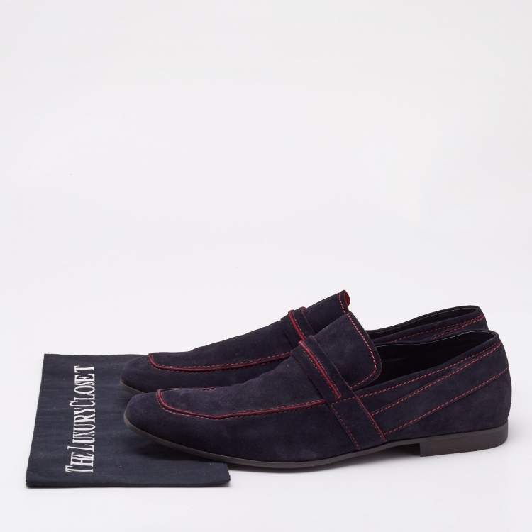 Pre Owned Gucci Navy Blue Suede Slip On  Loafers Size 44