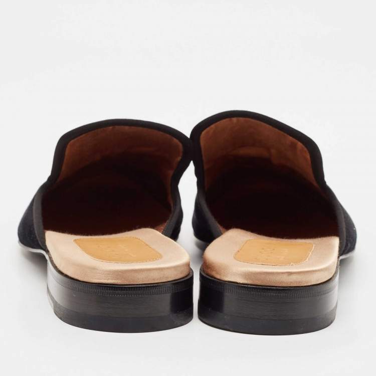 Pre Owned Gucci Black Velvet Pas De Rumeur Embroidered Flat Mules Size 44