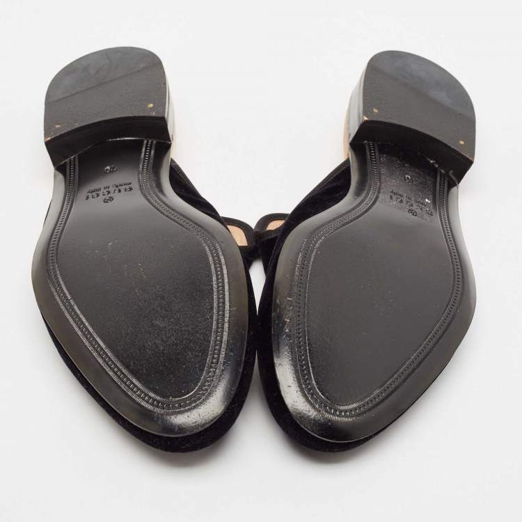 Pre Owned Gucci Black Velvet Pas De Rumeur Embroidered Flat Mules Size 44