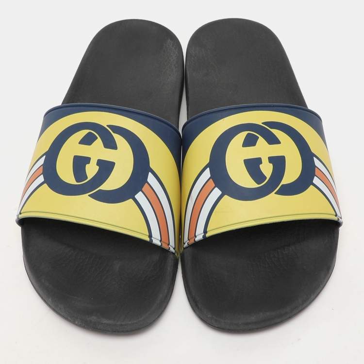 Pre Owned Gucci Multicolor Rubber Logo Slippers Size 43