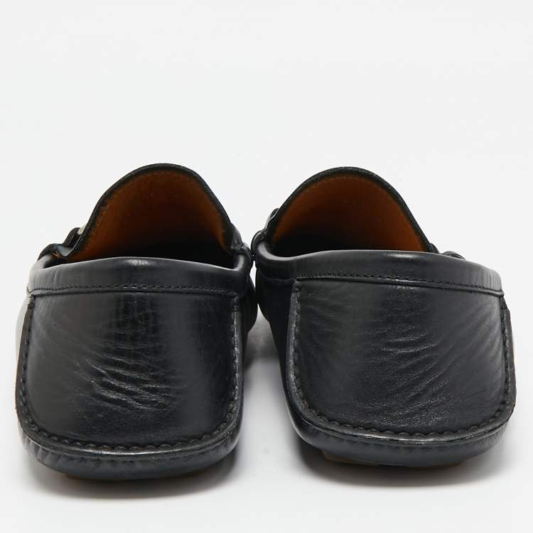 Pre Owned Gucci Black Leather Bamboo Horsebit Web Detail Loafers Size 43