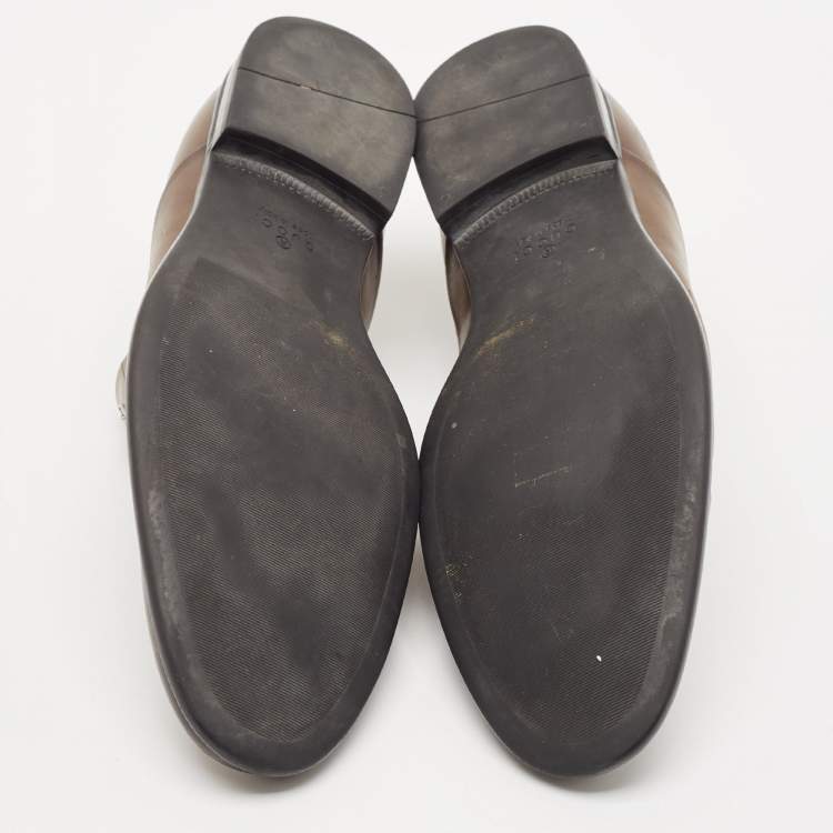 Pre Owned Gucci Olive Green Leather Cap Toe  Slip On Oxfords Size 44