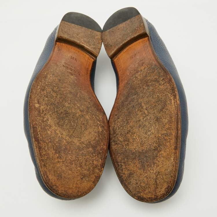 Pre Owned Gucci Navy Blue Leather Horsebit Detail Slip On Loafers Size 42.5