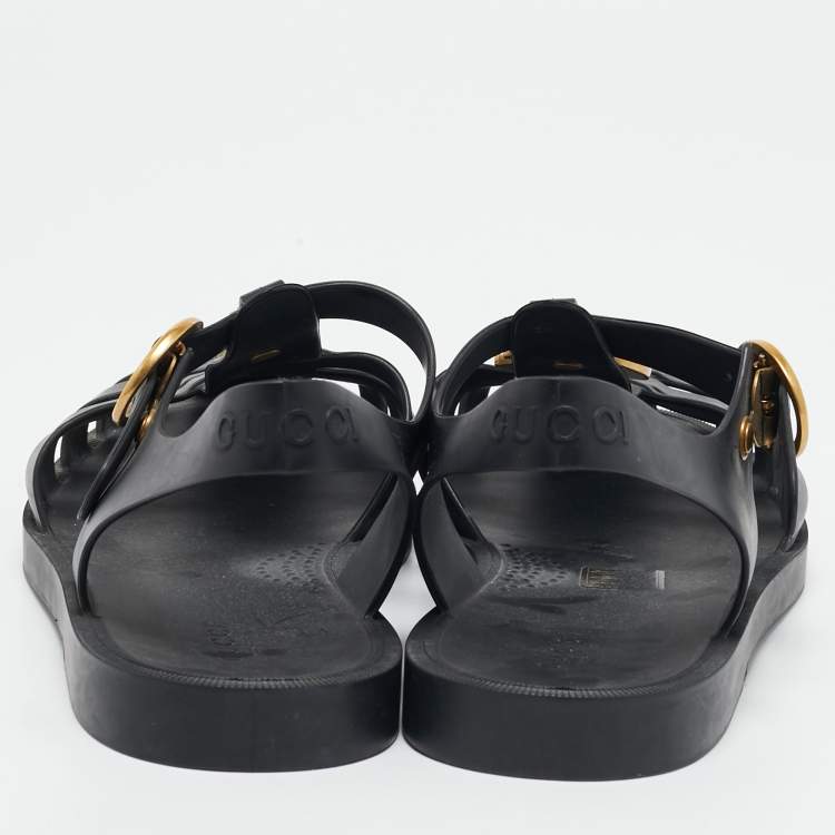 مملوكة مسبقًا Gucci Black Rubber Tiger Head Caged Sandals Size 41
