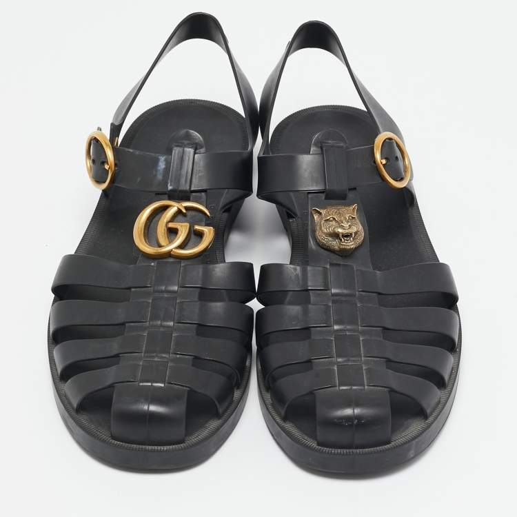 مملوكة مسبقًا Gucci Black Rubber Tiger Head Caged Sandals Size 41
