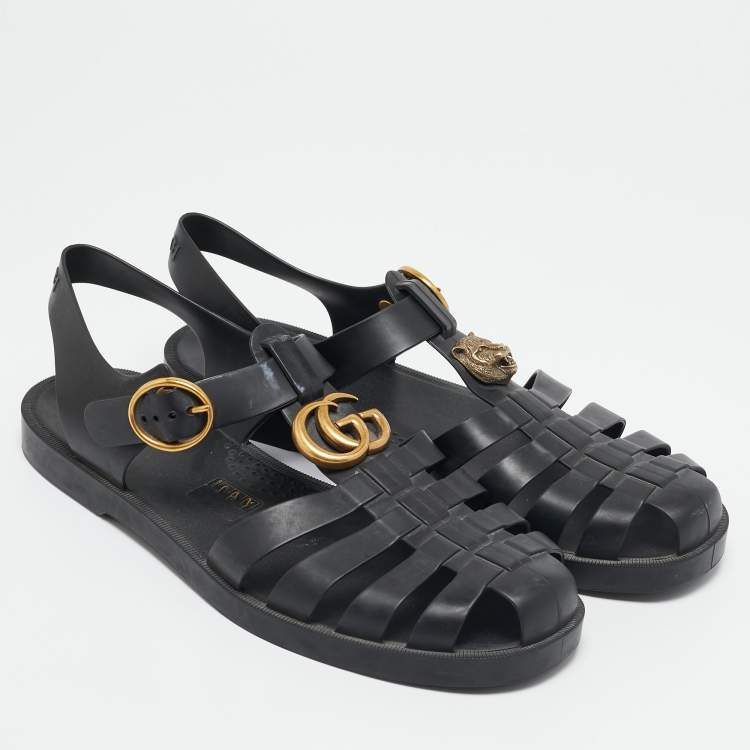 مملوكة مسبقًا Gucci Black Rubber Tiger Head Caged Sandals Size 41