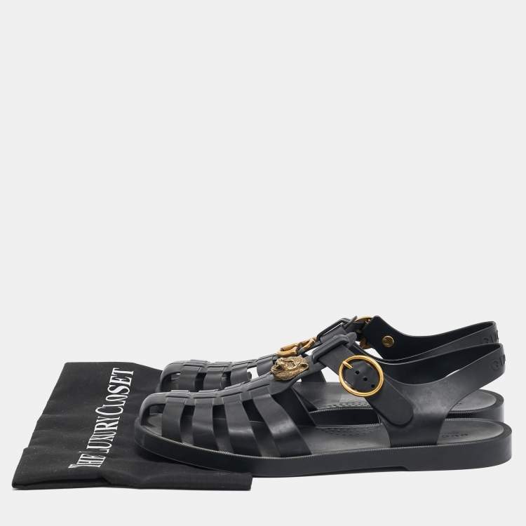 مملوكة مسبقًا Gucci Black Rubber Tiger Head Caged Sandals Size 41