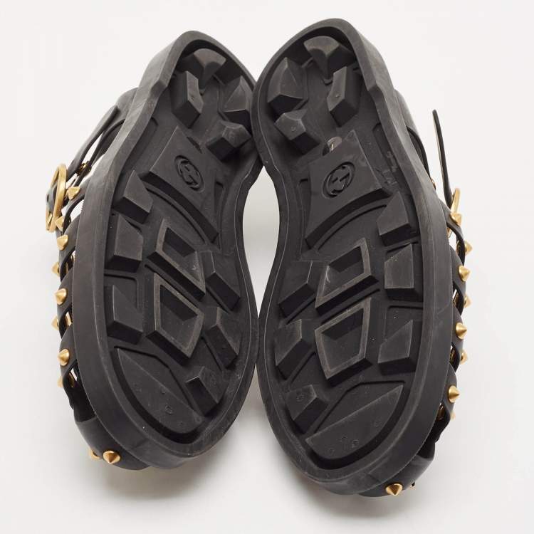 Pre Owned Gucci Black Rubber Studded Tiger Head Flat Sandals Size 41