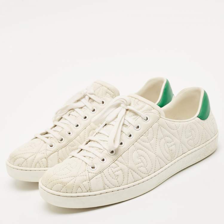 Pre Owned Gucci White Leather Ace G Rhombus Low Top Sneakers Size 42                      