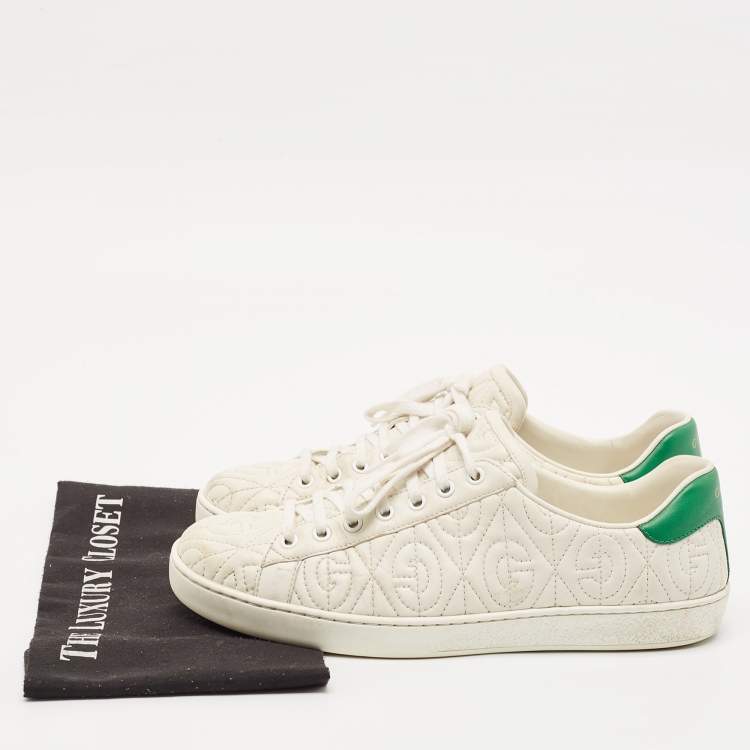 Pre Owned Gucci White Leather Ace G Rhombus Low Top Sneakers Size 42                      