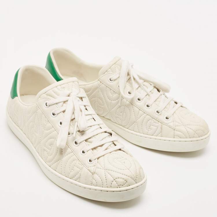 Pre Owned Gucci White Leather Ace G Rhombus Low Top Sneakers Size 42                      