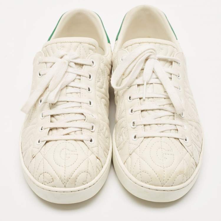 Pre Owned Gucci White Leather Ace G Rhombus Low Top Sneakers Size 42                      