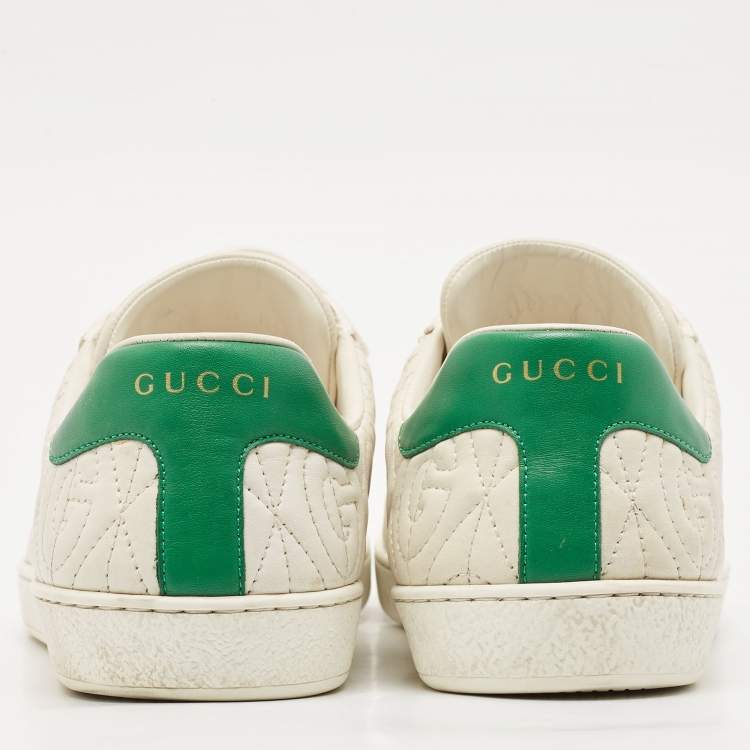 Pre Owned Gucci White Leather Ace G Rhombus Low Top Sneakers Size 42                      
