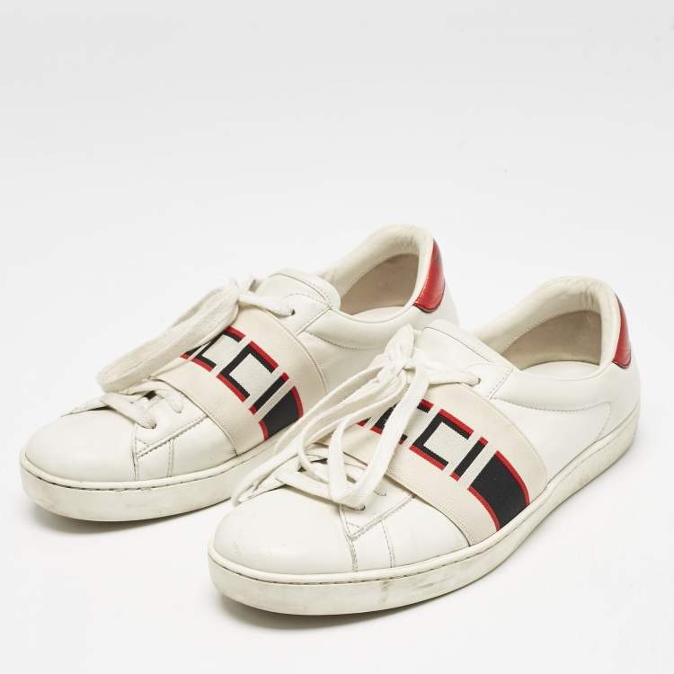 Pre Owned Gucci White Leather Logo Band Ace Sneakers Size 39