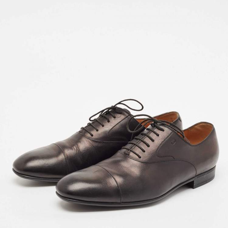 Pre Owned Gucci Black Leather Lace Up Oxfords Size 44.5