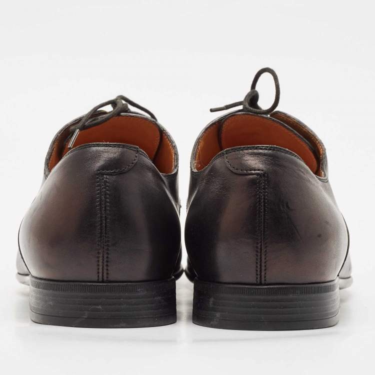 Pre Owned Gucci Black Leather Lace Up Oxfords Size 44.5