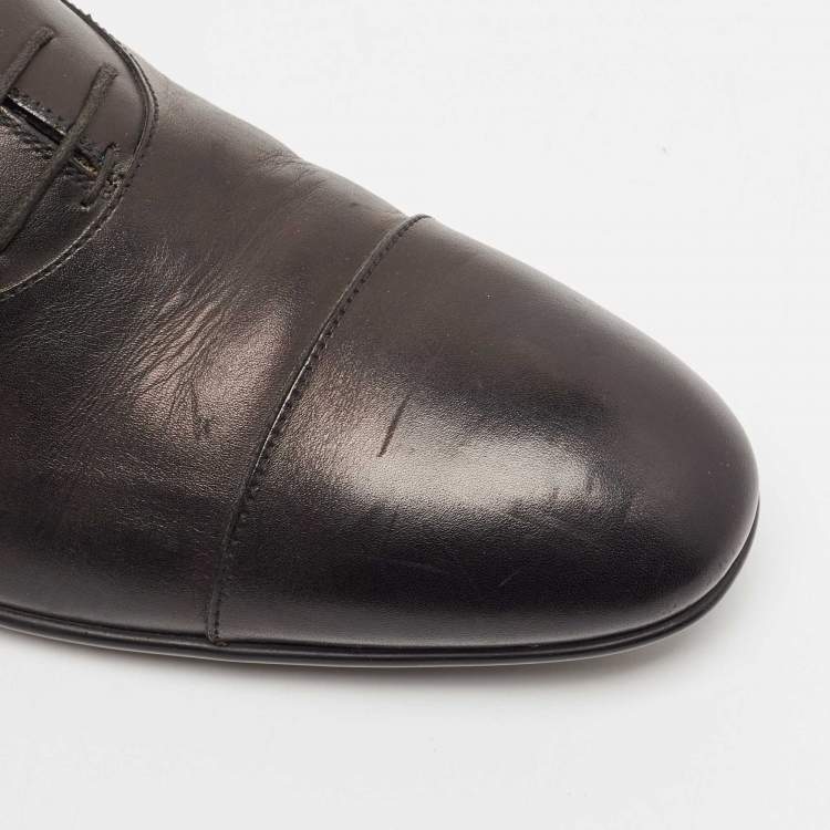 Pre Owned Gucci Black Leather Lace Up Oxfords Size 44.5
