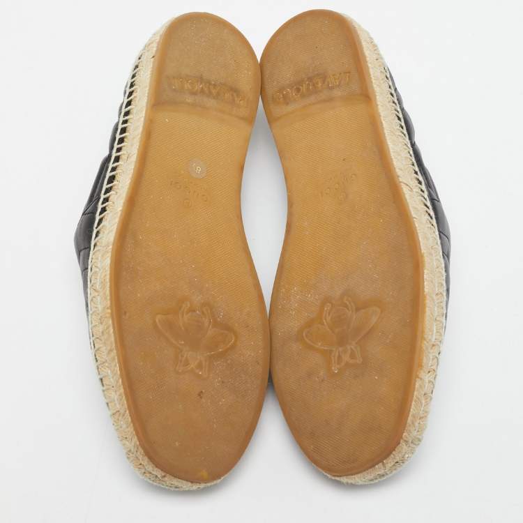 Pre Owned Gucci Black Matelasse Leather GG Marmont Espadrille Flats Size 42.5