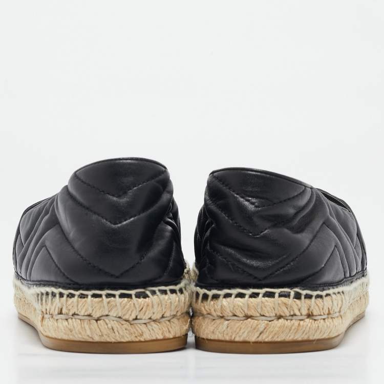 Pre Owned Gucci Black Matelasse Leather GG Marmont Espadrille Flats Size 42.5