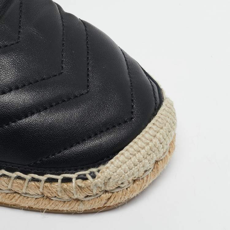 Pre Owned Gucci Black Matelasse Leather GG Marmont Espadrille Flats Size 42.5