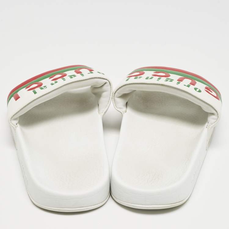 Pre Owned Gucci White Leather Original Flat Slides Size 43