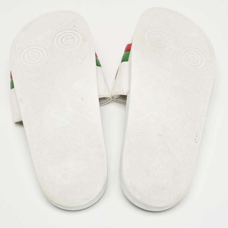 Pre Owned Gucci White Leather Original Flat Slides Size 43