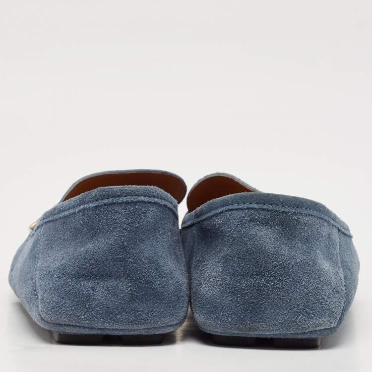 Pre Owned Gucci Blue Suede Double G Slip On Loafers Size 41