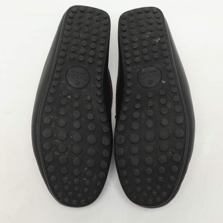 Pre Owned Gucci Black Leather Bee Loafers Size 42