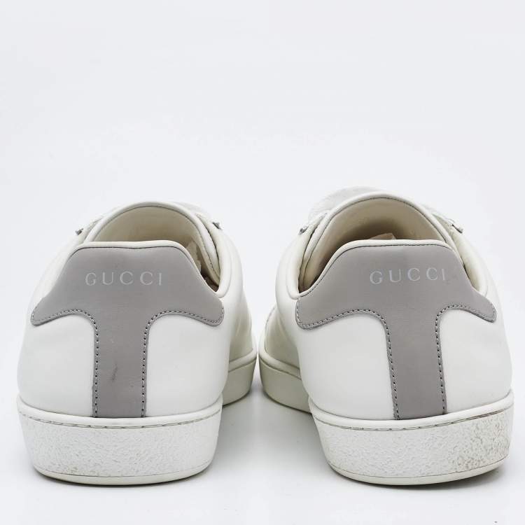 Pre Owned Gucci White/Grey Leather Interlocking G Ace Low Top Sneakers  Size 43