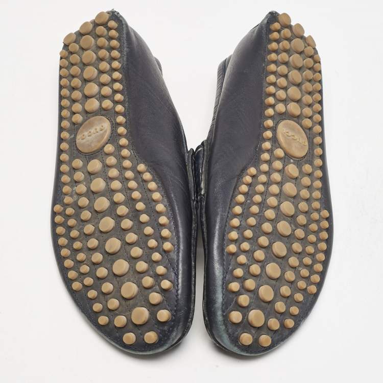 Pre Owned Gucci Navy Blue Leather Web Horsebit Loafers Size 42.5