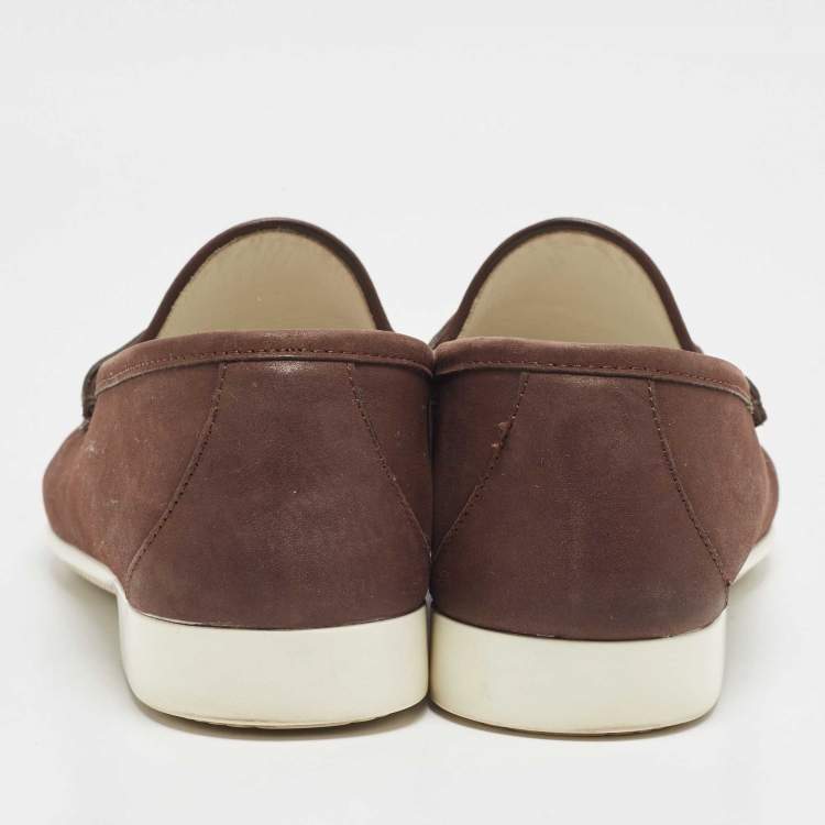 Pre Owned Gucci Brown Nubuck Leather Horsebit Loafers Size 43