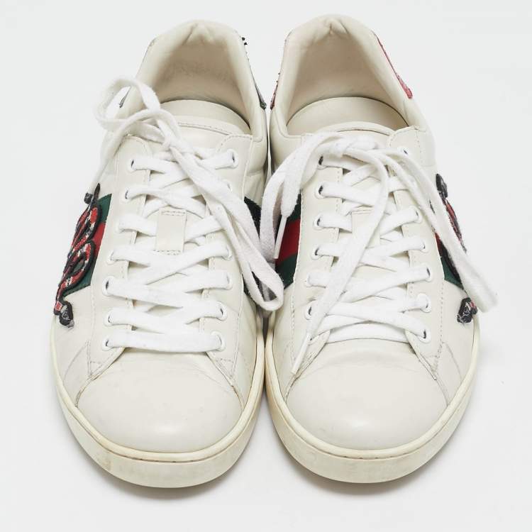 Pre Owned Gucci White Leather Ace Snake Low Top Sneakers Size 40.5