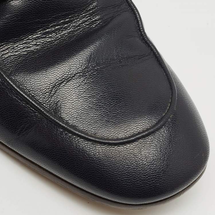 Pre Owned Gucci Navy Blue Leather Gucci Donnie Double G Loafers Size 40