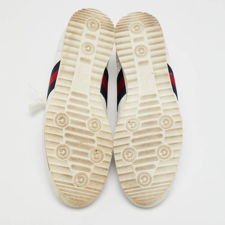 Pre Owned Gucci White Micro Guccissima Leather Web Detail Sneakers Size 43