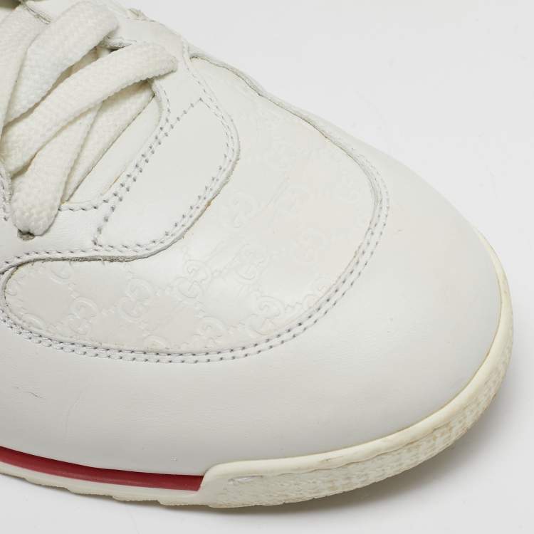 Pre Owned Gucci White Micro Guccissima Leather Web Detail Sneakers Size 43