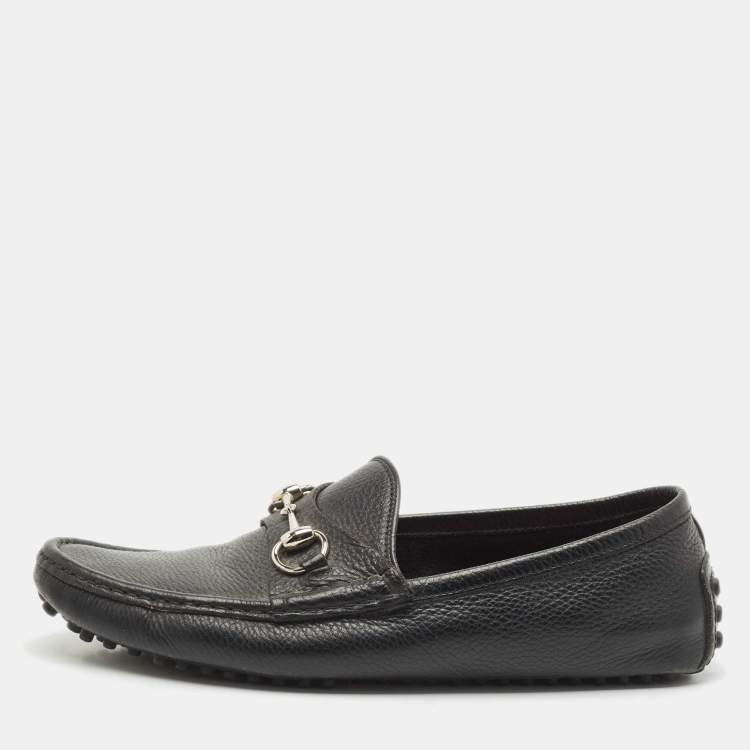 Pre Owned Gucci Black Leather Horsebit Slip On Loafers Size 41