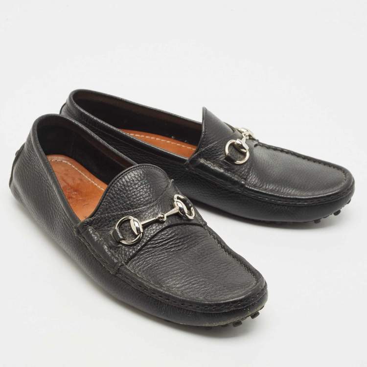 Pre Owned Gucci Black Leather Horsebit Slip On Loafers Size 41