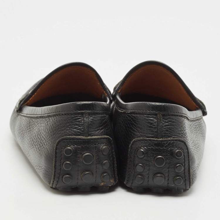 Pre Owned Gucci Black Leather Horsebit Slip On Loafers Size 41